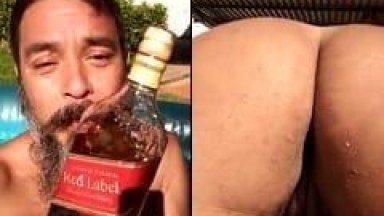 “Que no Natal Não Falte o de Beber e o de Comer” Barbudo Tira Onda na Piscina Mostrando Seu Natal Recheado de Whisky e Buceta
