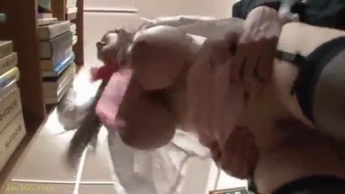 Japanese babe with giant tits fucks in the library